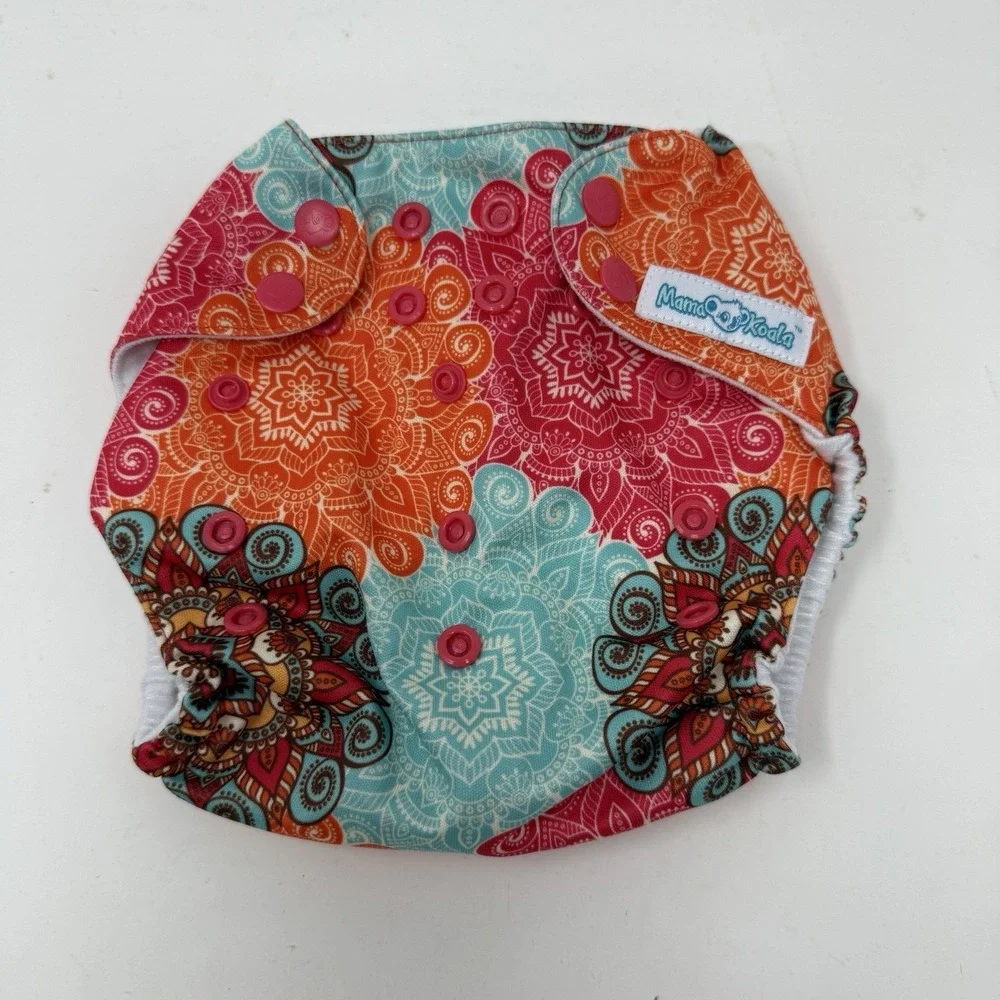 Mama Koala One Size Pocket Cloth Diaper With One Insert Orange Teal Pink
